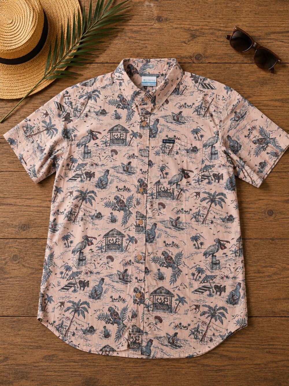Columbia Mens M Hawaiian Short Sleeve Button Up NWOT Summer Coastal Tropical Dad